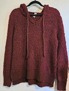 GreenTea Women’s Wine Maroon Open Knit Hooded Sweater Size Small